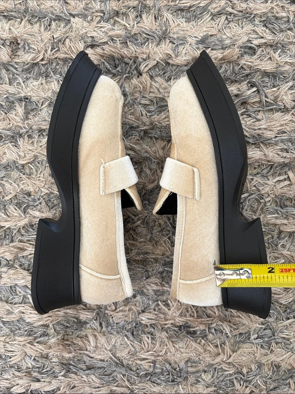 Velvet Slip-On Loafers in Cream with Subtle Platform Black Sole Size 36
